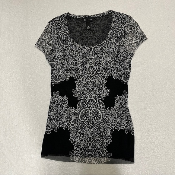 INC. International Concepts Women's Blouse Top Sheer Rhinestones Medium - Picture 2 of 10